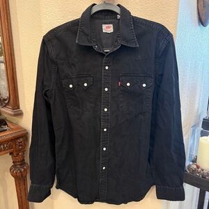 LEVI’S Women Black White Pearl Snap Button Western Denim Shirt Size Medium